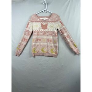 Sailor Moon Sweater Womens Small Pink BoxLunch Exclusive Fair Isle Luna Cat